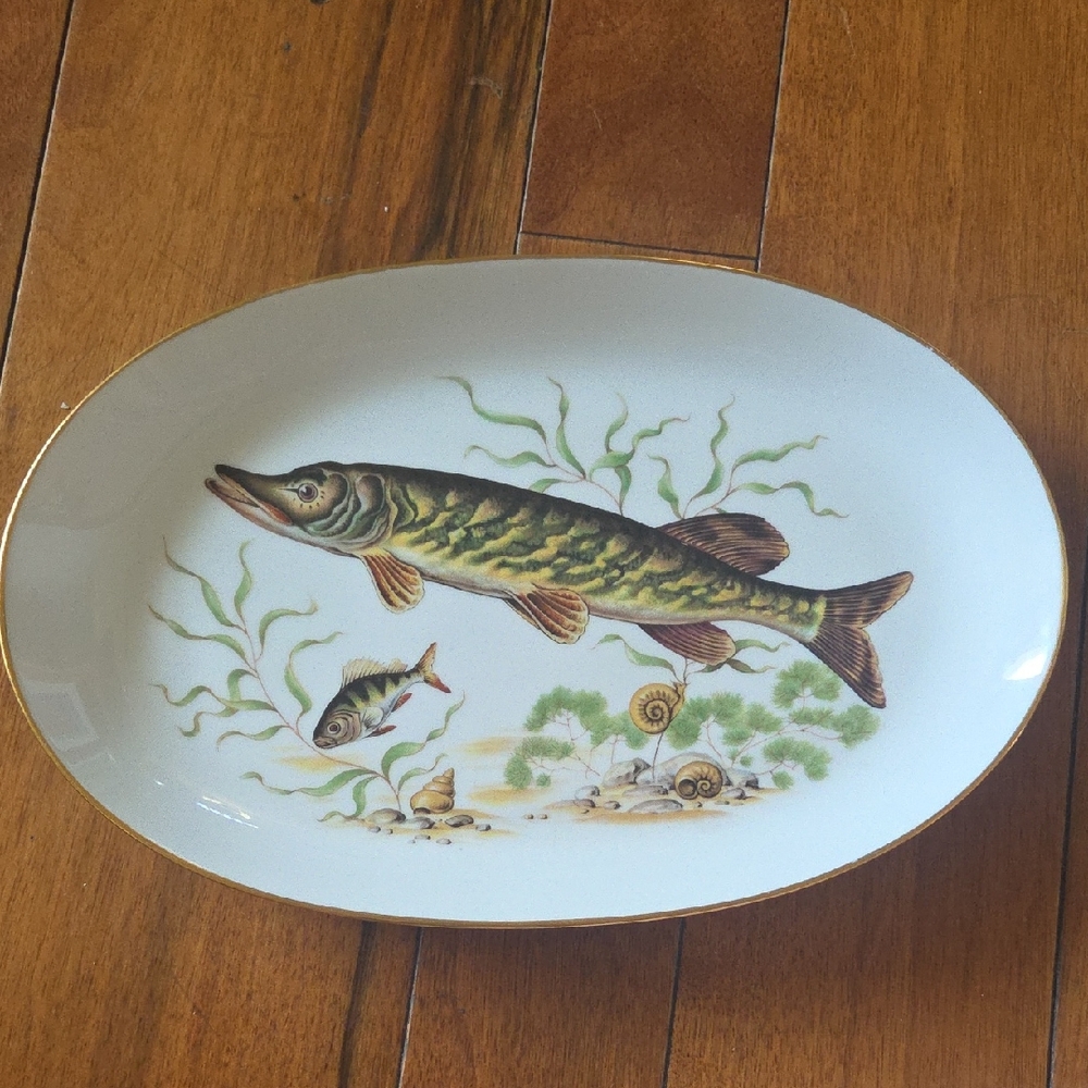 Elegant Mid-Century Fish Design Oval Serving Plate